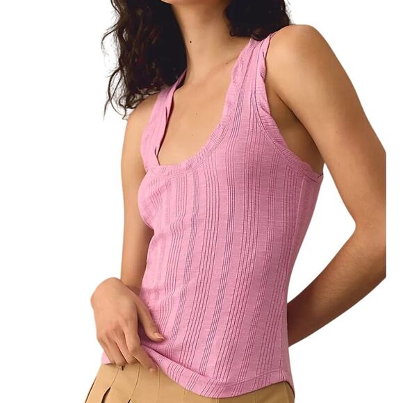 Pilcro Tops - Pilcro Scoop Neck Tank Women’s Small Pink Cotton-Modal Y2K Balletcore Coquette